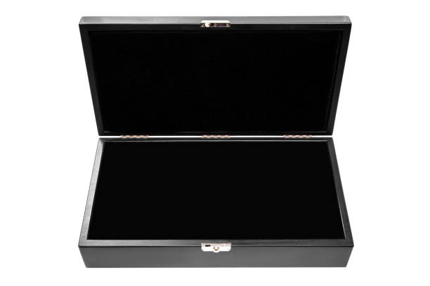 istock Luxury open black box isolated on white background. Open black wooden box. 1160764080