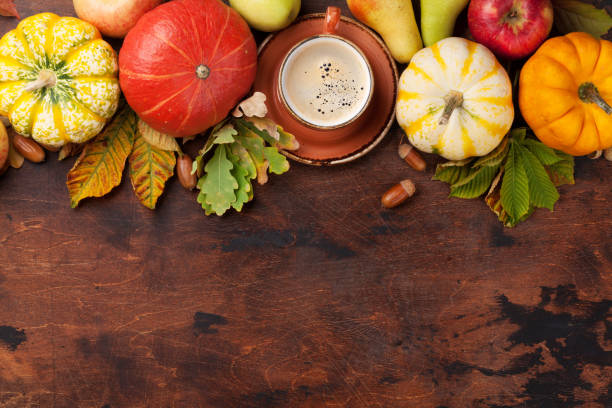 istock Autumn still life with pumpkins and coffee 1160768174