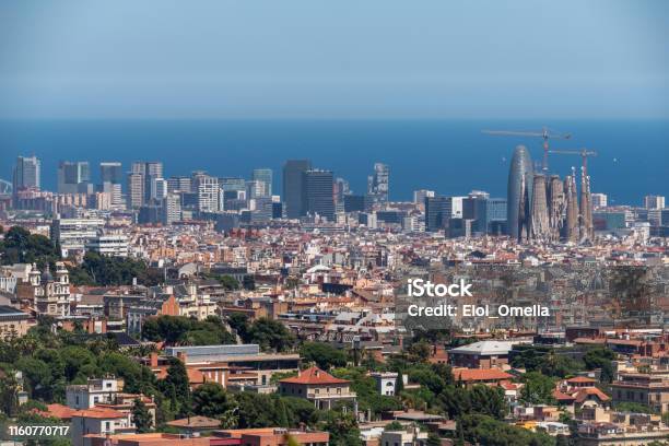 Aerial View Of Sagrada Familia Torre Agbar And Poble Nou Barcelona Spain Stock Photo - Download Image Now