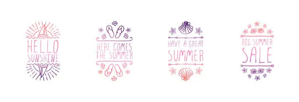 Vector illustration of Set of Hand Drawn Summer Slogans Isolated on White