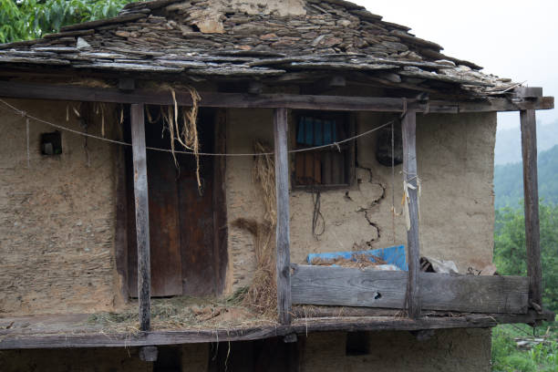 Old abandoned Indian uttarakhand village stone house. The village is turning into a ghost town.