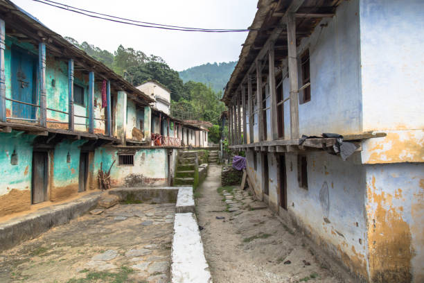 Old abandoned Indian uttarakhand village stone house. The village is turning into a ghost town.