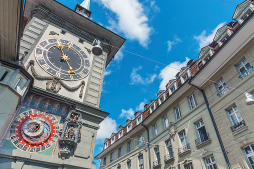 Historical landmark clock tower in Bern city, Swiss