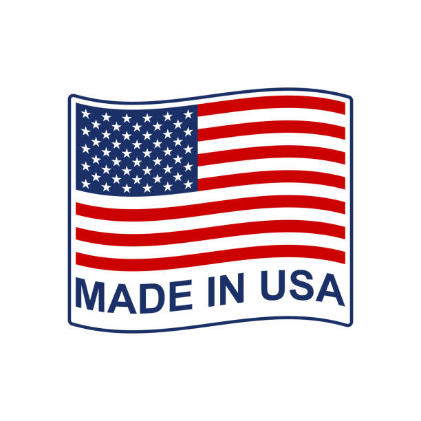 アメリカ国旗を振ったアメリカのバッジやロゴで作られています。ベクトルイラスト。 - made in the usa sign retro revival label点のイラスト素材／クリップアート素材／マンガ素材／アイコン素材