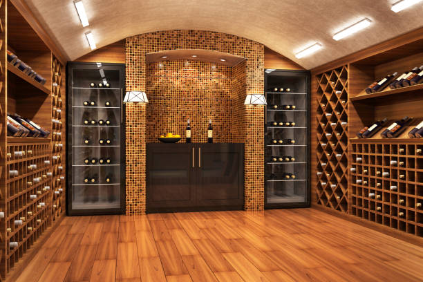 wine vault - indoors luxury restaurant store imagens e fotografias de stock