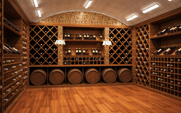 wine vault - wine bottle wine residential structure alcohol imagens e fotografias de stock