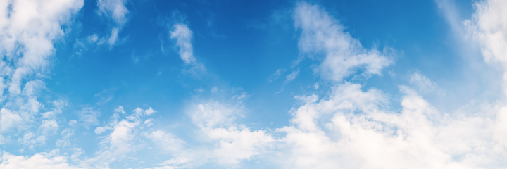 Panorama of a blue sky with white clouds