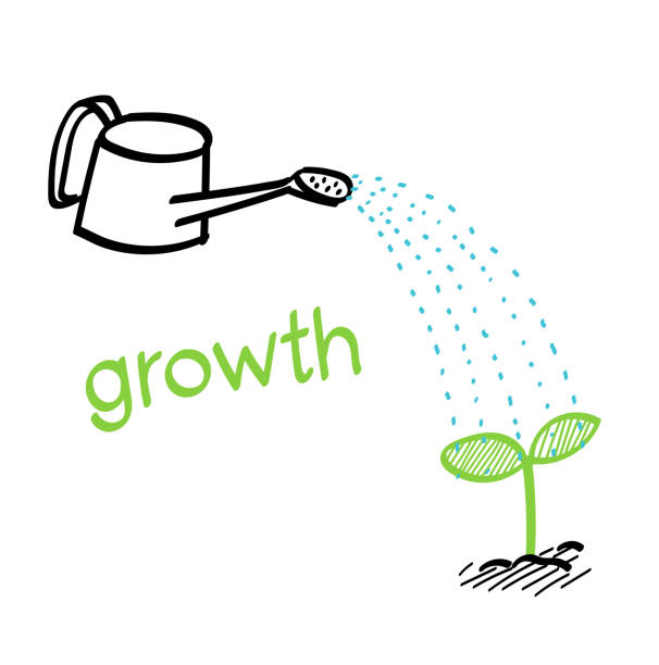 ilustrações de stock, clip art, desenhos animados e ícones de gives water to bud at watering can - watering can illustrations