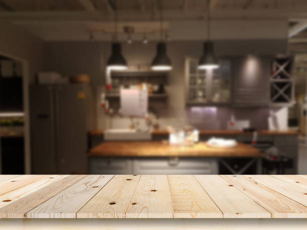 istock Modern luxury kitchen black golden tone with wooden tabletop space 1160781474