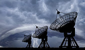 Satellite dishes at thundershtorm.