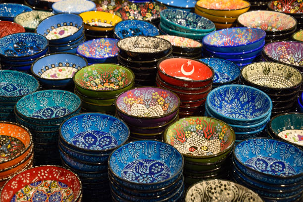 istock Painted beautiful dishes on the counter. 1160784980