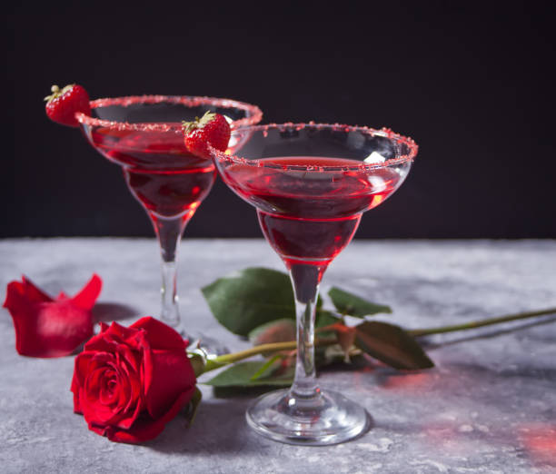 istock Red exotic alcoholic cocktail in clear glasses 1160786565