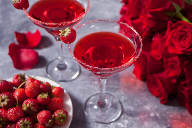 istock Red exotic alcoholic cocktail in clear glasses 1160786767