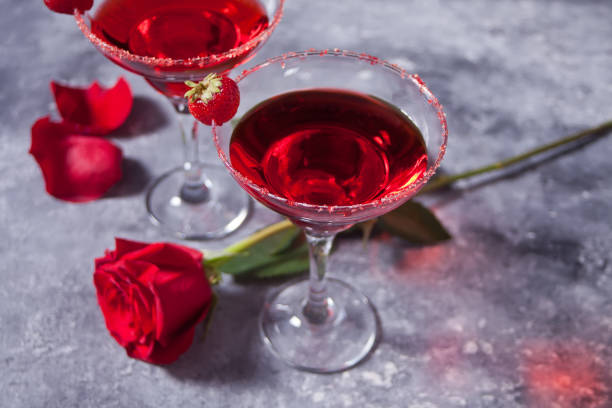 istock Red exotic alcoholic cocktail in clear glasses 1160787098