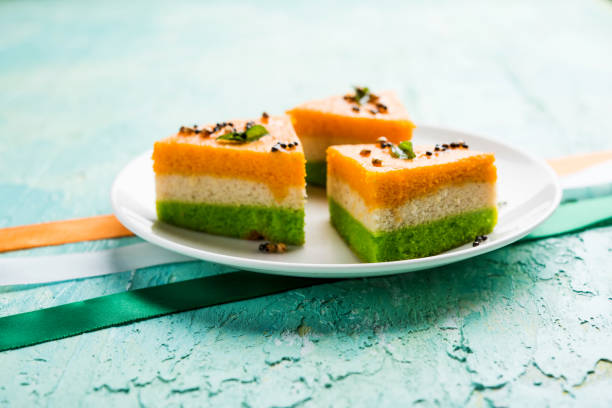 istock Tri-coloured / tiranga  khaman Dhokla for Independence/republic Day celebration using Indian Flag colours 1160791420