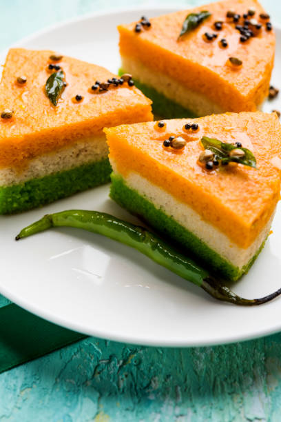 istock Tri-coloured / tiranga  khaman Dhokla for Independence/republic Day celebration using Indian Flag colours 1160791841