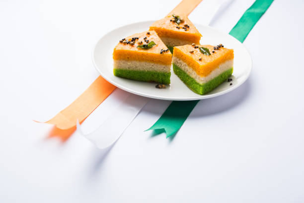 istock Tri-coloured / tiranga  khaman Dhokla for Independence/republic Day celebration using Indian Flag colours 1160792082