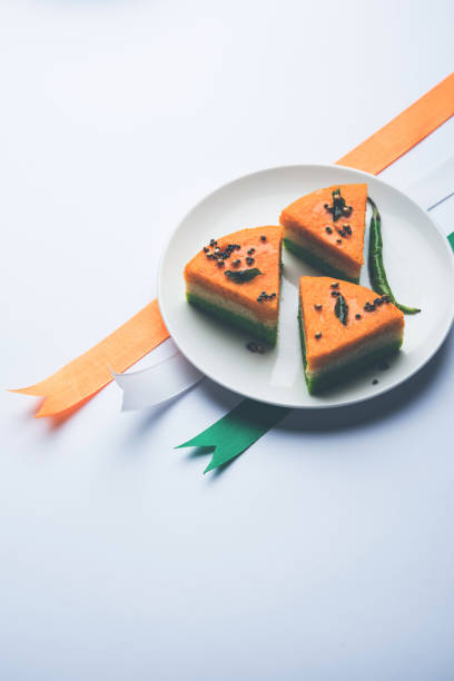 istock Tri-coloured / tiranga  khaman Dhokla for Independence/republic Day celebration using Indian Flag colours 1160794131