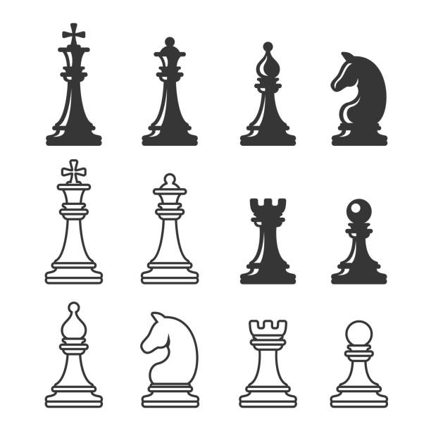 schwarz und weiß schach spielfiguren. vektor - schachfigur stock-grafiken, -clipart, -cartoons und -symbole