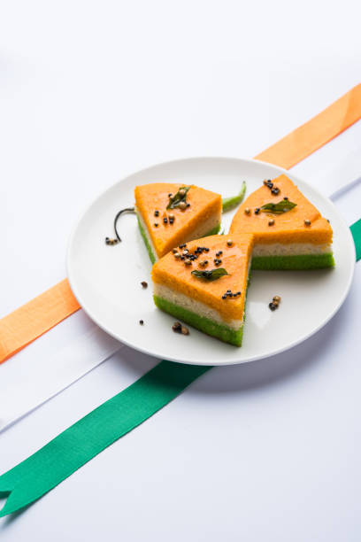 istock Tri-coloured / tiranga  khaman Dhokla for Independence/republic Day celebration using Indian Flag colours 1160794229