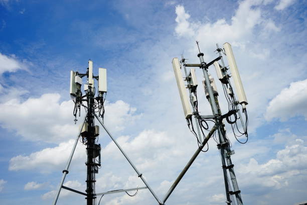 Telecommunication tower with clear blue sky