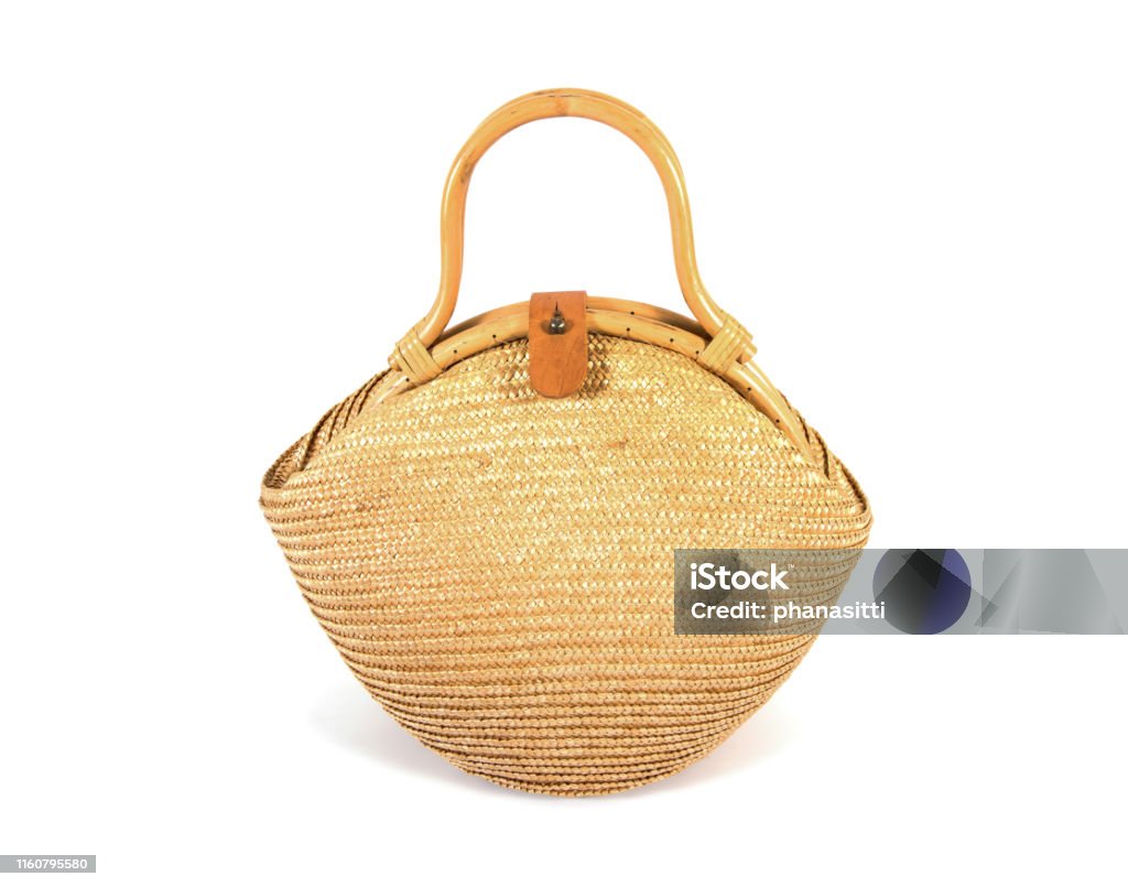 Wood Handbag Isolated On White Background Rattan Handbag With Leather ...