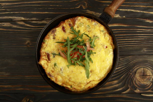 istock omelet on pan on wooden background 1160795745