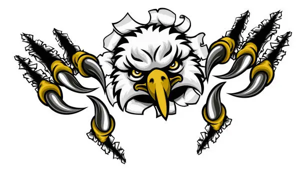 Vector illustration of Eagle Cartoon Sports Mascot Tearing Background