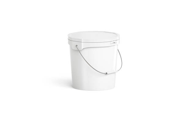 blank white paint bucket with handgrip mockup isolated, - airtight packing meat food imagens e fotografias de stock
