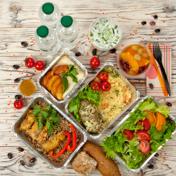 istock set lunch on wooden background 1160797386