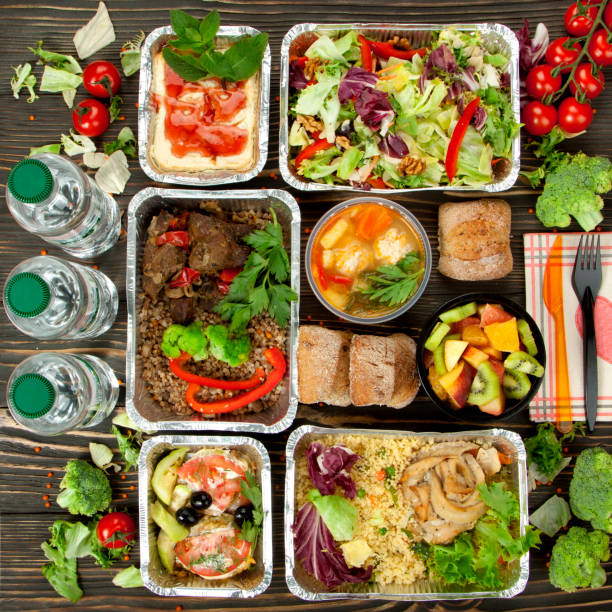 istock set lunch on wooden background 1160797580
