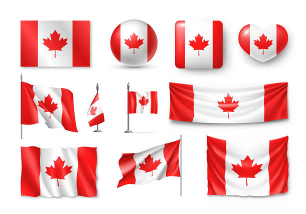 ilustraciones, imágenes clip art, dibujos animados e iconos de stock de varias banderas de canadá se aíslan en blanco - flag canadian flag patriotism national flag