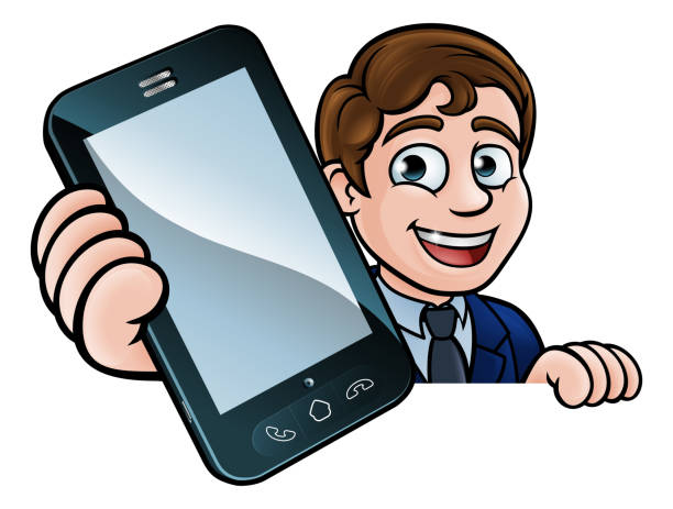 koncepcja telefonu biznesmena - frame smiling white background human hand stock illustrations