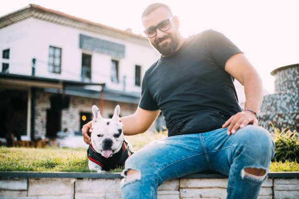 istock French Bulldog dog with his owner 1160798903