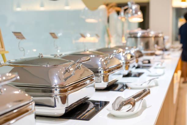 istock Buffet Line in large white square bowl at Thailand resort. 1160801218