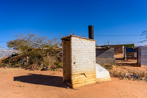 Dry toilet which uses no water and has to be emptied manually, at a township on the outskirts of Otjiwarongo, Namibia