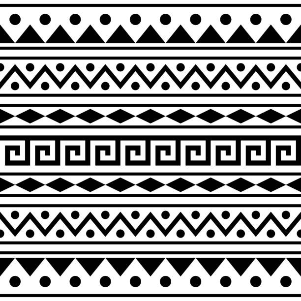 Ikat Aztec ethnic seamless pattern design in black and white color. Ikat Aztec ethnic seamless pattern design in black and white color. Ethnic Illustration vector. inca stock illustrations