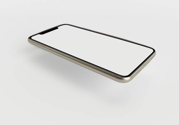 3d render illustrazione mano tenendo lo smartphone bianco con schermo intero e moderno design frame less - isolato su sfondo bianco - sdraiarsi foto e immagini stock