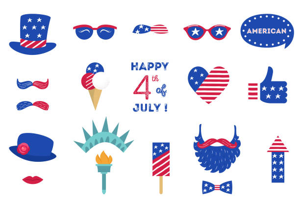 USA Independence Day 4 th of July Photo Booth Party Props of American Symbols USA Independence Day 4 th of July Photo Booth Party Props of American Symbols. fourth of july photos stock illustrations
