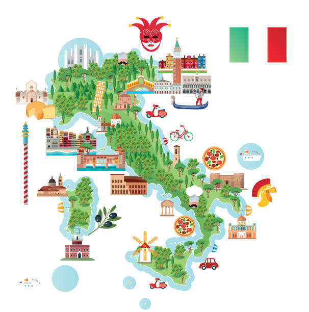illustrazioni stock, clip art, cartoni animati e icone di tendenza di mappa dei viaggi in italia - fiorentina bologna