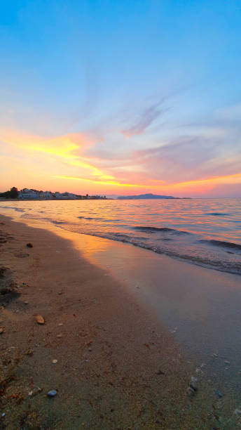 istock Orange blue sky after sunset on the seashore. 1160807203