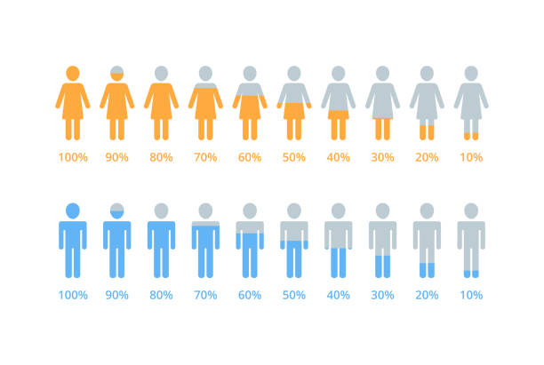 ilustrações, clipart, desenhos animados e ícones de porcentagem do infográfico do vetor das mulheres e dos homens - infográficos demográficos
