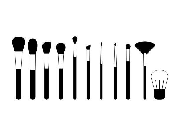 ilustrações de stock, clip art, desenhos animados e ícones de makeup brushes simple vector set - make up brush