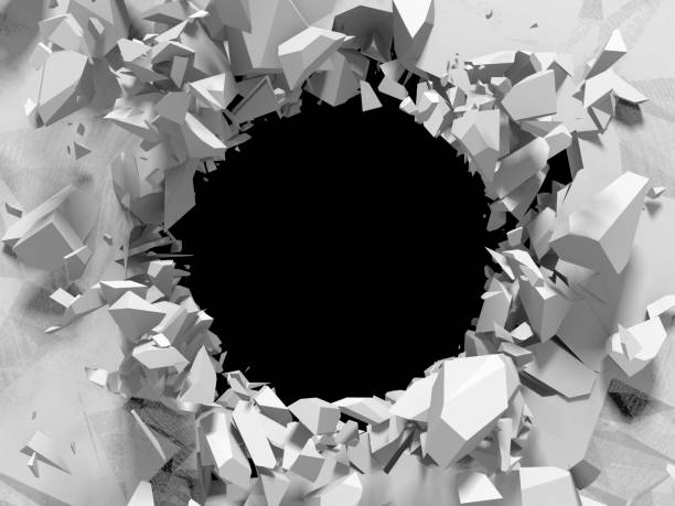 istock Dark destruction cracked hole in white stone wall 1160818219
