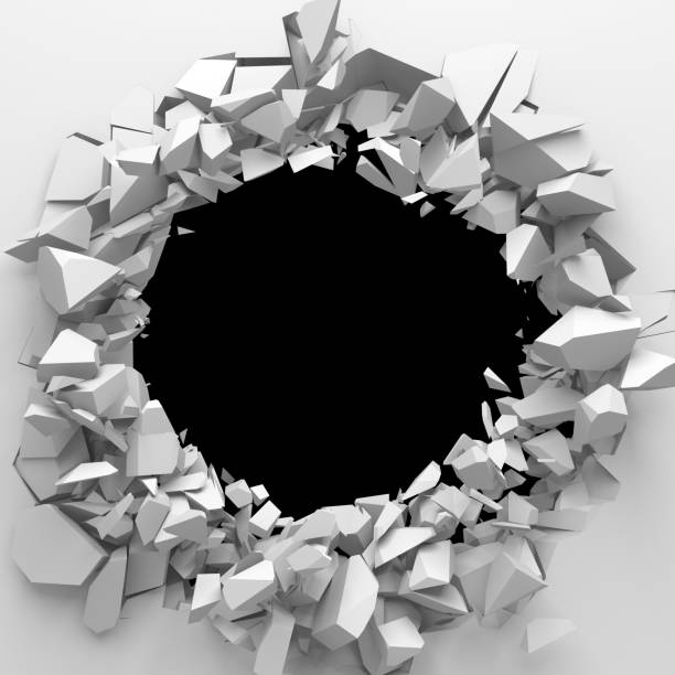 istock Dark destruction cracked hole in white stone wall 1160818235