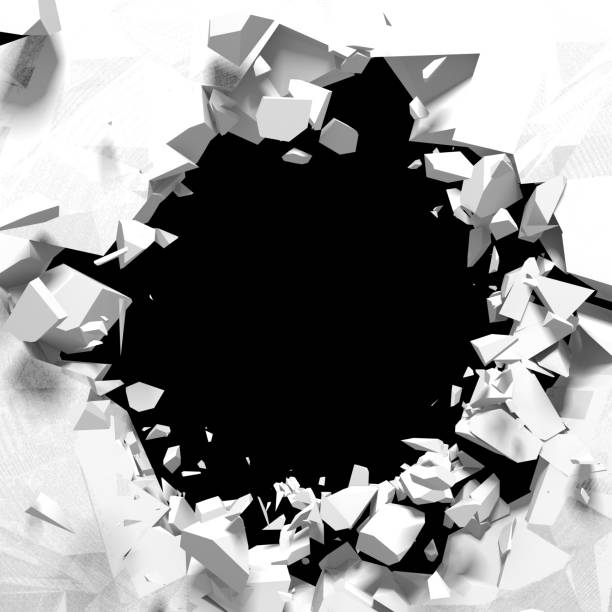 istock Dark destruction cracked hole in white stone wall 1160818265