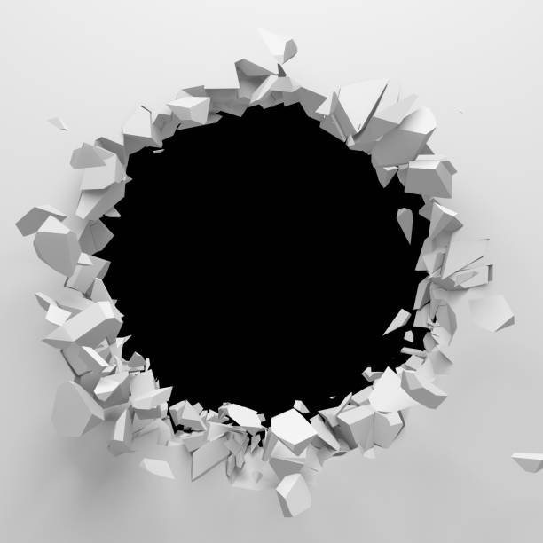 istock Dark destruction cracked hole in white stone wall 1160818287