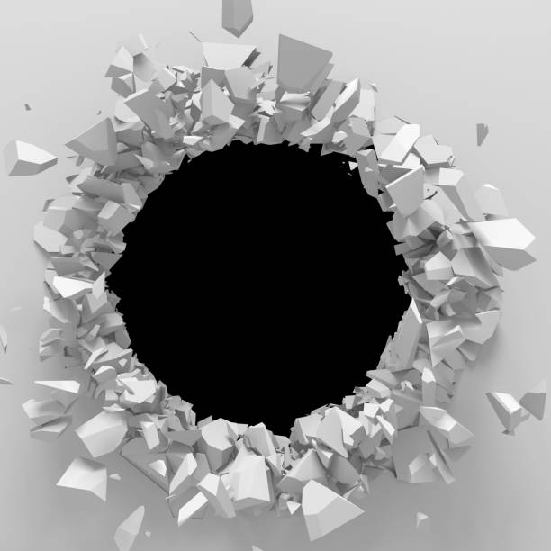 istock Dark destruction cracked hole in white stone wall 1160818421