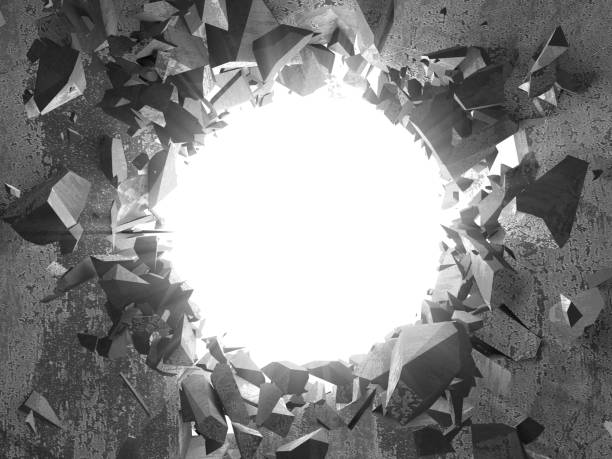 istock White cracked broken hole in concrete wall. Grunge background 1160819896