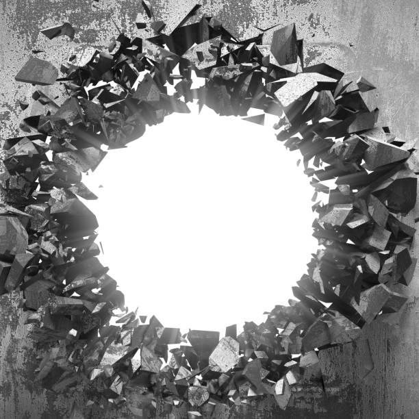 istock White cracked broken hole in concrete wall. Grunge background 1160820035
